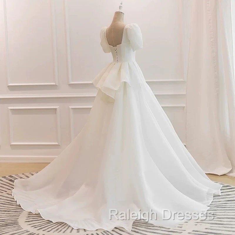 Unique Ball Gowns Sweetheart Short Sleeves Long White Wedding Dresses Secondary image