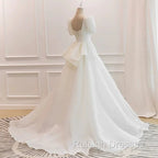 Unique Ball Gowns Sweetheart Short Sleeves Long White Wedding Dresses