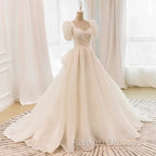 Unique Ball Gowns Sweetheart Short Sleeves Long White Wedding Dresses