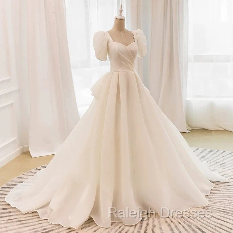 Unique Ball Gowns Sweetheart Short Sleeves Long White Wedding Dresses