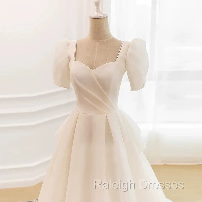 Unique Ball Gowns Sweetheart Short Sleeves Long White Wedding Dresses