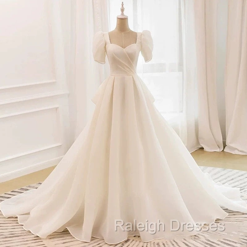 Unique Ball Gowns Sweetheart Short Sleeves Long White Wedding Dresses