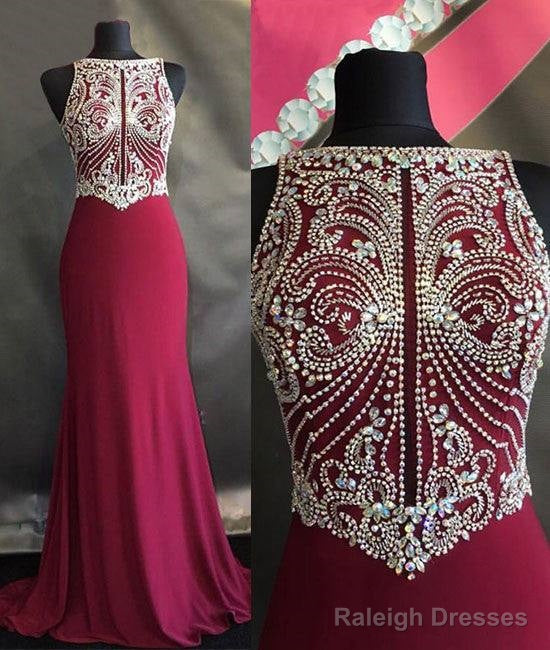 Unique Beaded Chiffon Red Long Prom Dress, Evening Dress Main image
