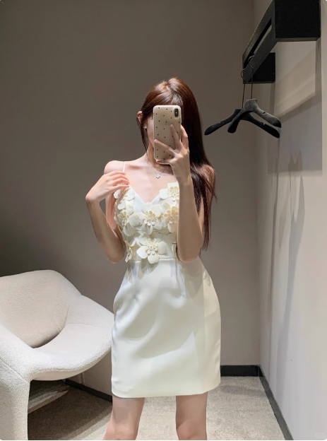 Unique Beautiful Three-Dimensional Flower Sling Satin Birthday Dress Homecoming Dress Main image