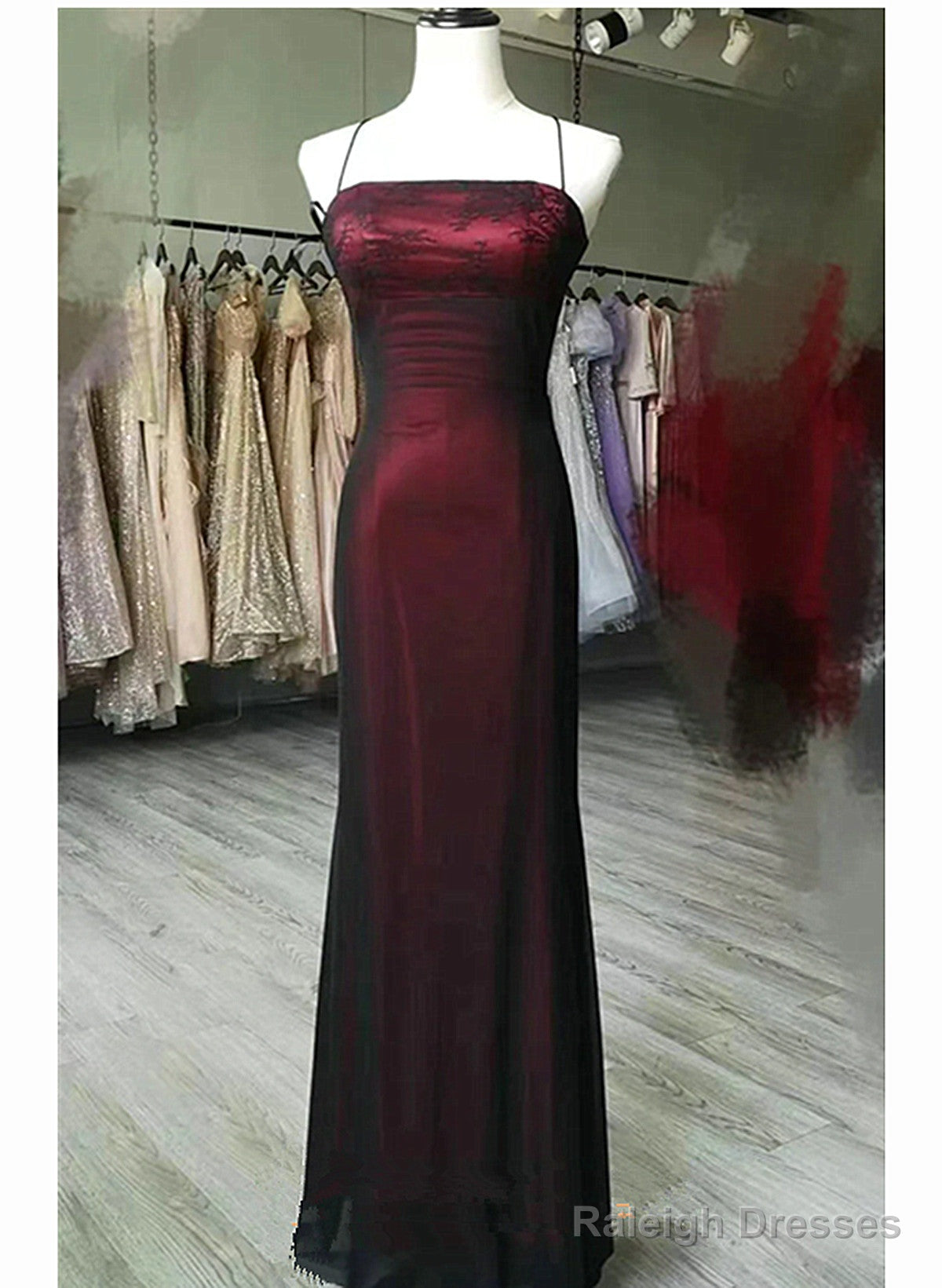 Unique Black And Red Scoop Straps Long Party Dress, Black And Red Evening Dress Main image