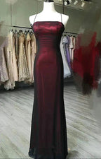 Unique Black And Red Scoop Straps Long Party Dress, Black And Red Evening Dress