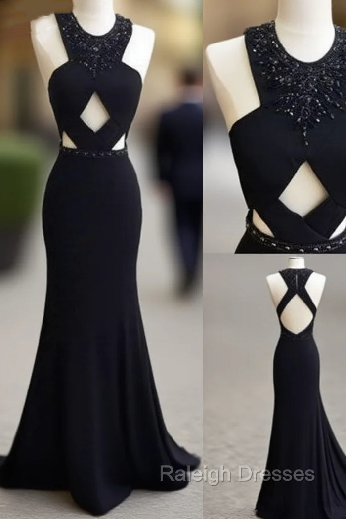 Unique Black Mermaid Long Prom Dress, Black Formal Dress For Teens