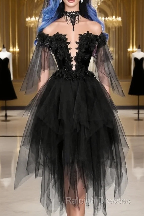 Unique Black Off The Shoulder Layered Tulle Homecoming Dress,Beautiful Prom Dress