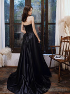 Unique Black Tulle Long Prom Dresses, Black Formal Evening Dresses