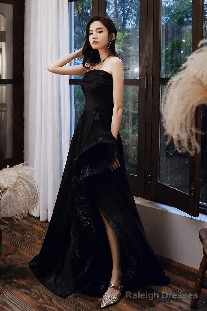 Unique Black Tulle Long Prom Dresses, Black Formal Evening Dresses
