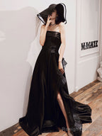 Unique Black Tulle Long Prom Dresses, Black Formal Evening Dresses
