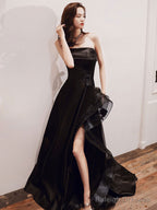 Unique Black Tulle Long Prom Dresses, Black Formal Evening Dresses
