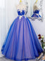 Unique Blue and Pink Formal Gowns with Lace, Sweetheart Blue Floor Length Prom Dress