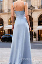 Unique Blue Chiffon Long Bridesmaid Dress