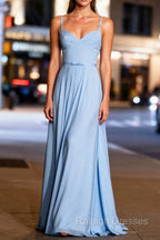 Unique Blue Chiffon Long Bridesmaid Dresses