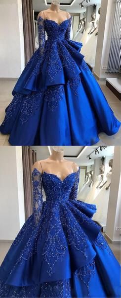 Unique Blue Lace Long Prom Dresses Blue Long Prom Dresses Secondary image