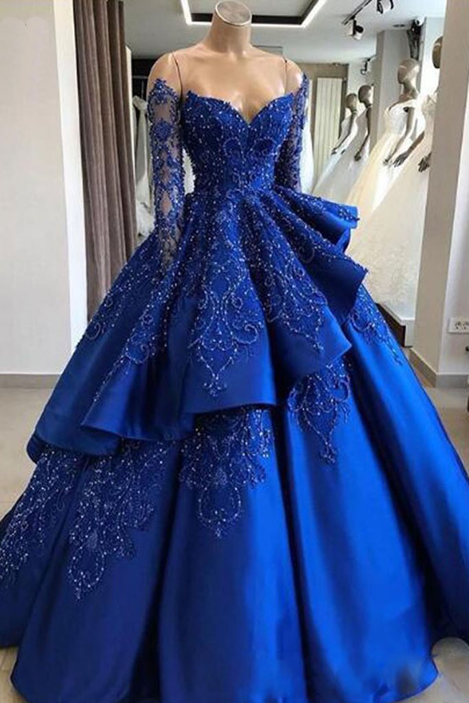 Unique Blue Lace Long Prom Dresses Blue Long Prom Dresses