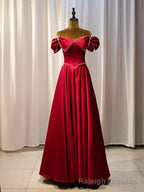 Unique Blue Satin Long Prom Dress, A line Blue Formal Graduation Party Dress