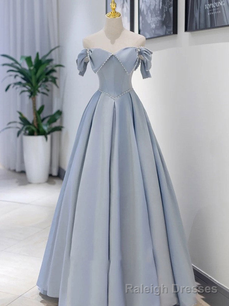 Unique Blue Satin Long Prom Dress, A line Blue Formal Graduation Prom Dress