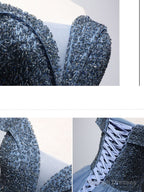 Unique Blue Tulle Beads Long Prom Dress, Blue Tulle Evening Dress