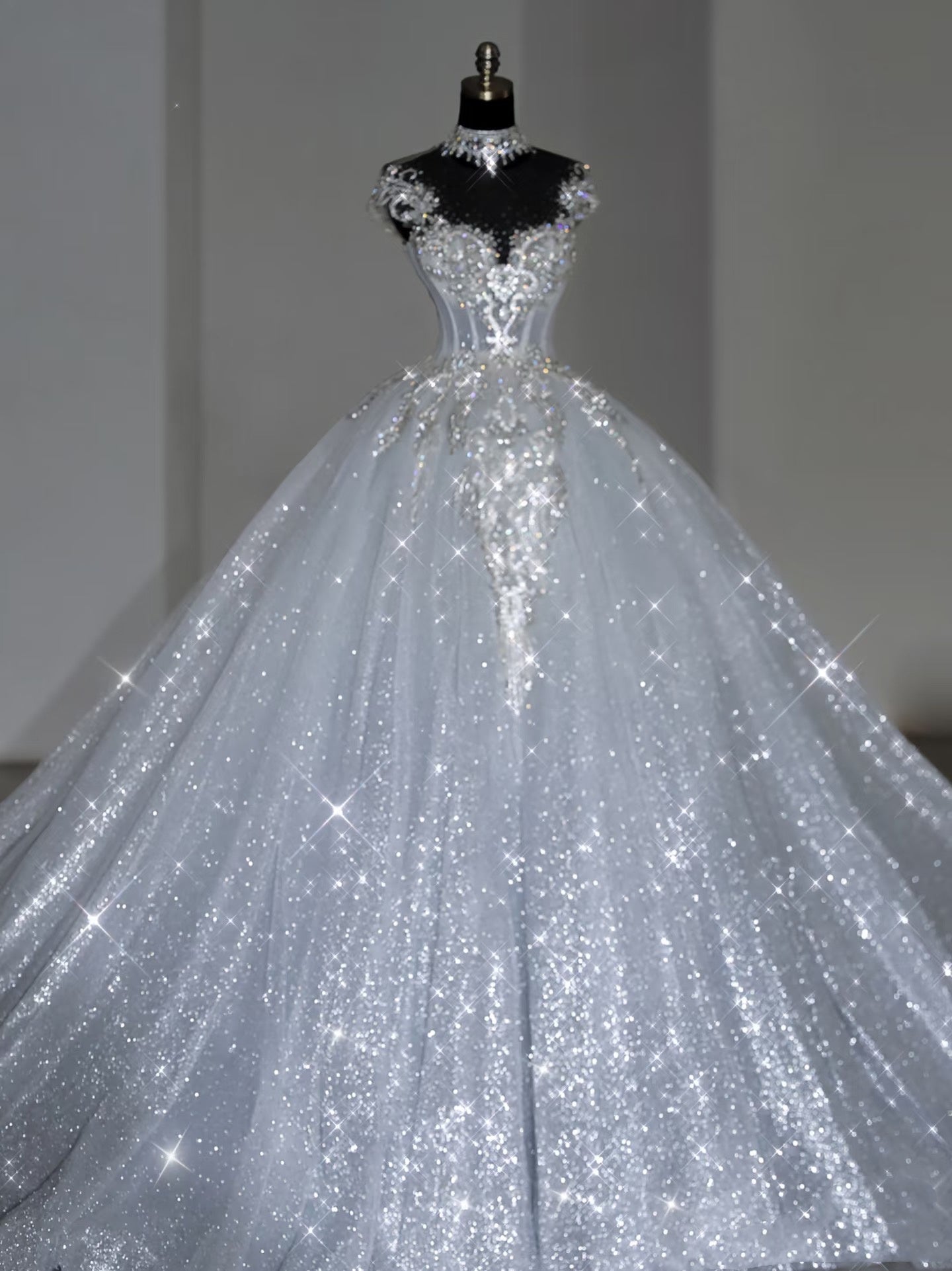 Unique Bridal Dresses Ball Gowns Scoop White Sequin Long Wedding Dress Luxury Bride Dresses Bridal Gown