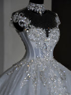 Unique Bridal Dresses Ball Gowns Scoop White Sequin Long Wedding Dress Luxury Bride Dresses Bridal Gown