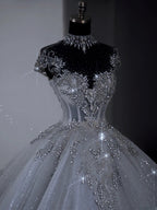Unique Bridal Dresses Ball Gowns Scoop White Sequin Long Wedding Dress Luxury Bride Dresses Bridal Gown
