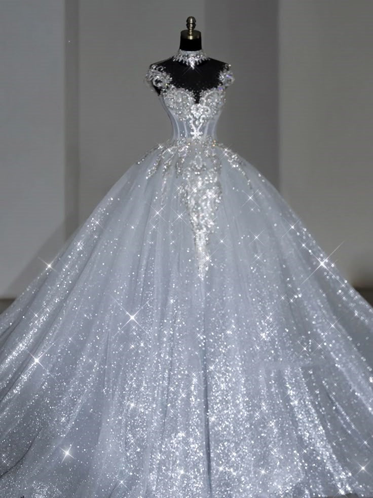Unique Bridal Dresses Ball Gowns Scoop White Sequin Long Wedding Dress Luxury Bride Dresses Bridal Gown