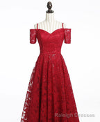 Unique Burgundy Lace Long Prom Dress, Burgundy Prom Dress