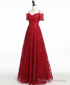 Unique Burgundy Lace Long Prom Dress, Burgundy Prom Dress