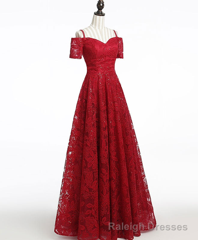 Unique Burgundy Lace Long Prom Dress, Burgundy Evening Dress Secondary image