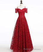 Unique Burgundy Lace Long Prom Dress, Burgundy Evening Dress