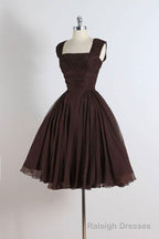 Unique chiffon retro short dark brown prom dress, short cocktail dress