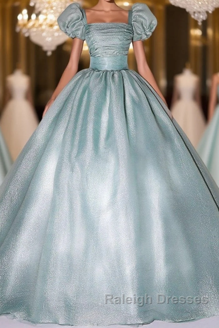 Unique green tulle long prom gown, green tulle sweet 16 dress