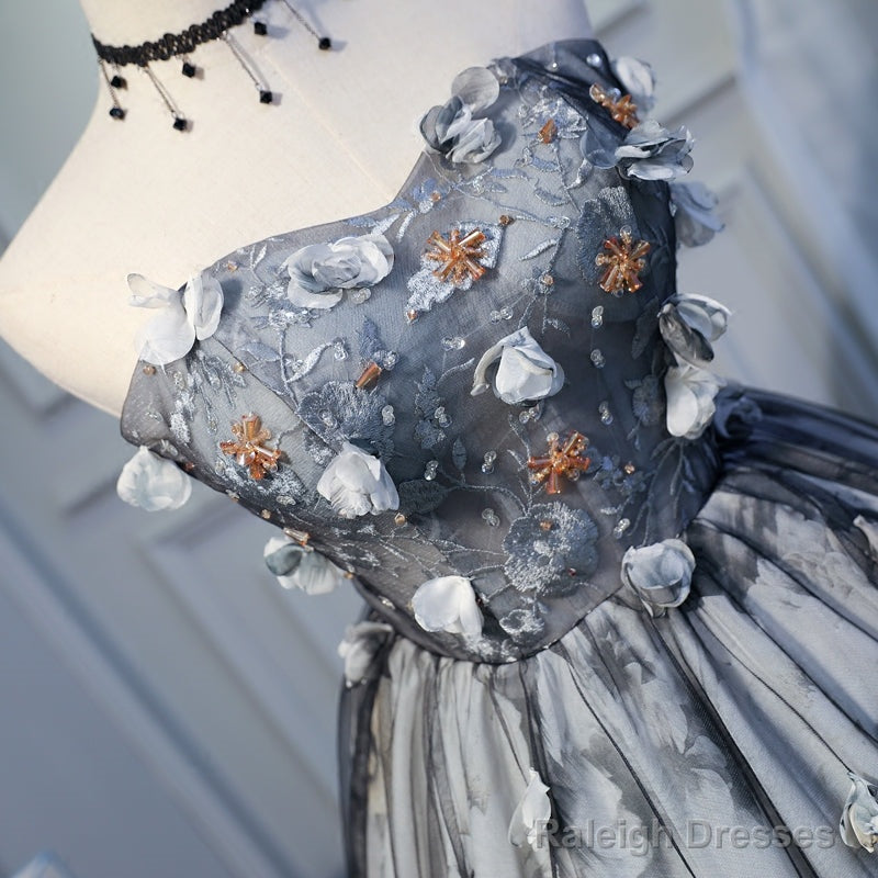 Unique Grey Floral Sweetheart Short Party Dress, Homecoming Dress