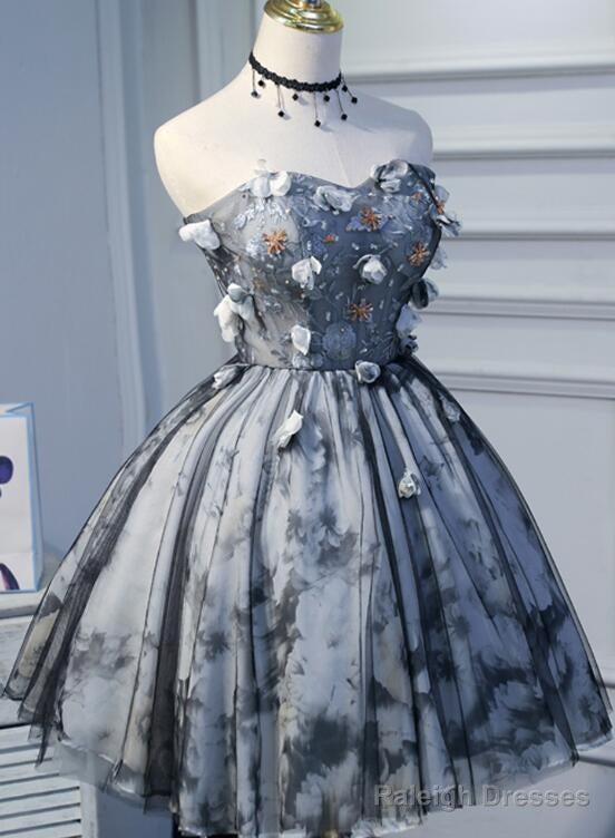 Unique Grey Floral Sweetheart Short Party Dress, Homecoming Dress Main image