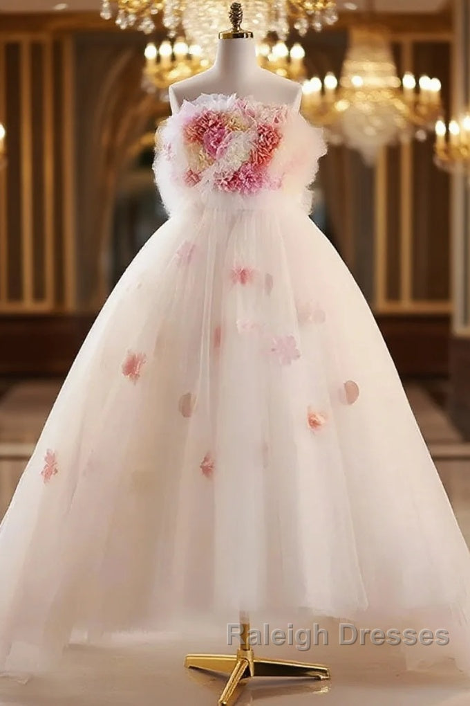 Unique High Low Flower Pink Tulle Sweetheart Prom Dresses