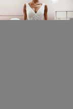 Unique Ivory Long Princess V-neck Tulle Lace Wedding Dress