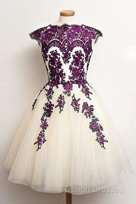 Unique Lace Tulle Short Prom Dress, Lace Bridesmaid Dress Secondary image