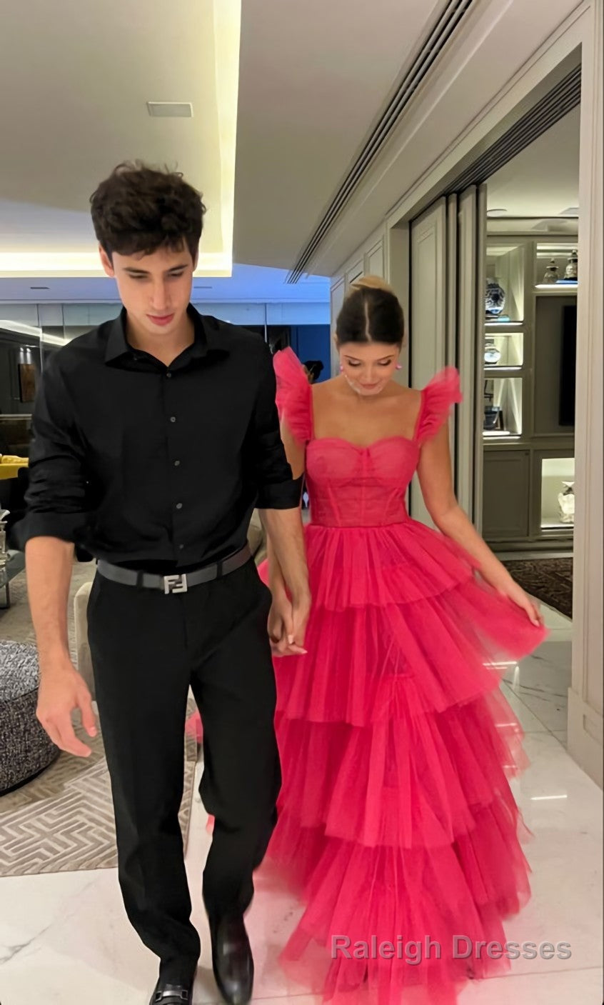 Unique Layered Tulle Prom Dresses Ball Gowns Long Evening Dress