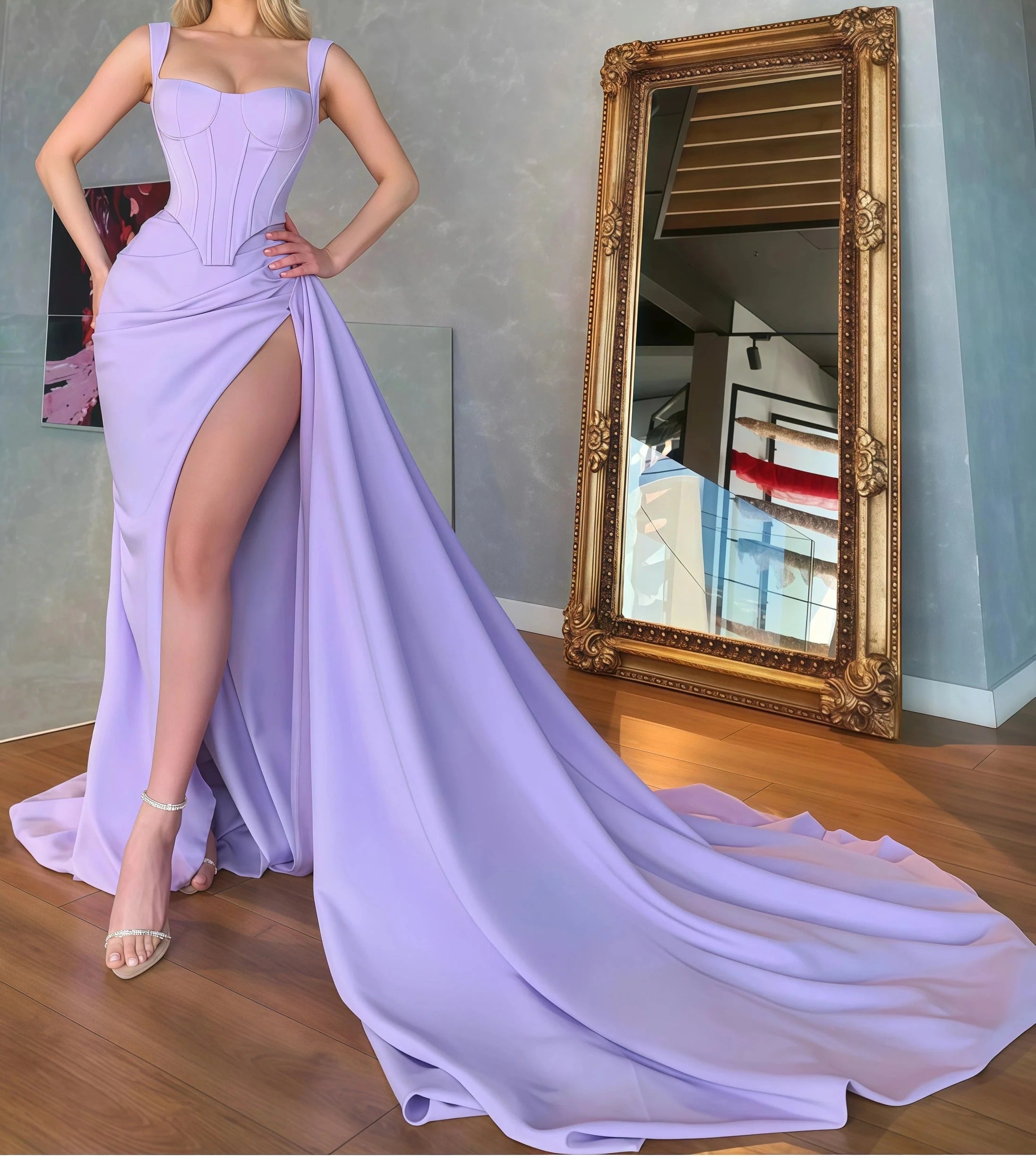 Unique Lilac Satin Mermaid Prom Dresses Online Prom Gowns