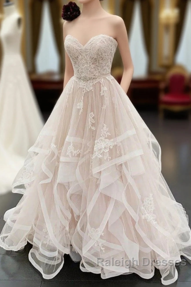 Unique Long A Line Sweetheart Neck Lace Multi-layer Wedding Dresses Main image