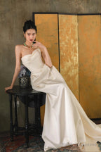 Unique Mermaid Off The Shoulder Ivory Long Wedding Dress With Short Sleeves Brides Dresses