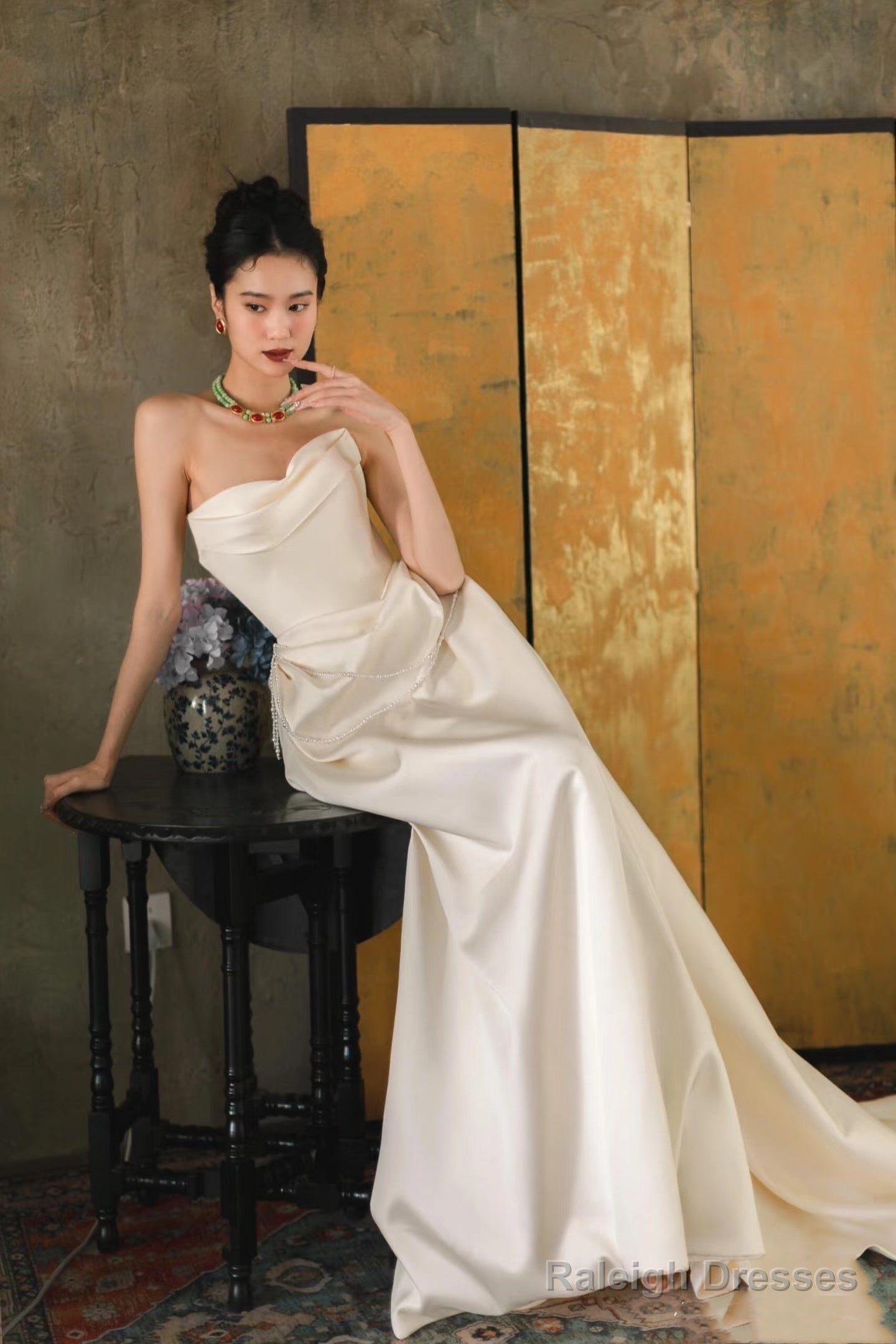 Unique Mermaid Off The Shoulder Ivory Long Wedding Dress With Short Sleeves Brides Dresses