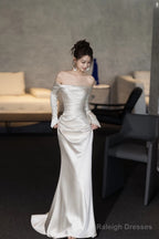 Unique Mermaid Off The Shoulder Long Sleeves Wedding Dress Ivory Brides Dresses