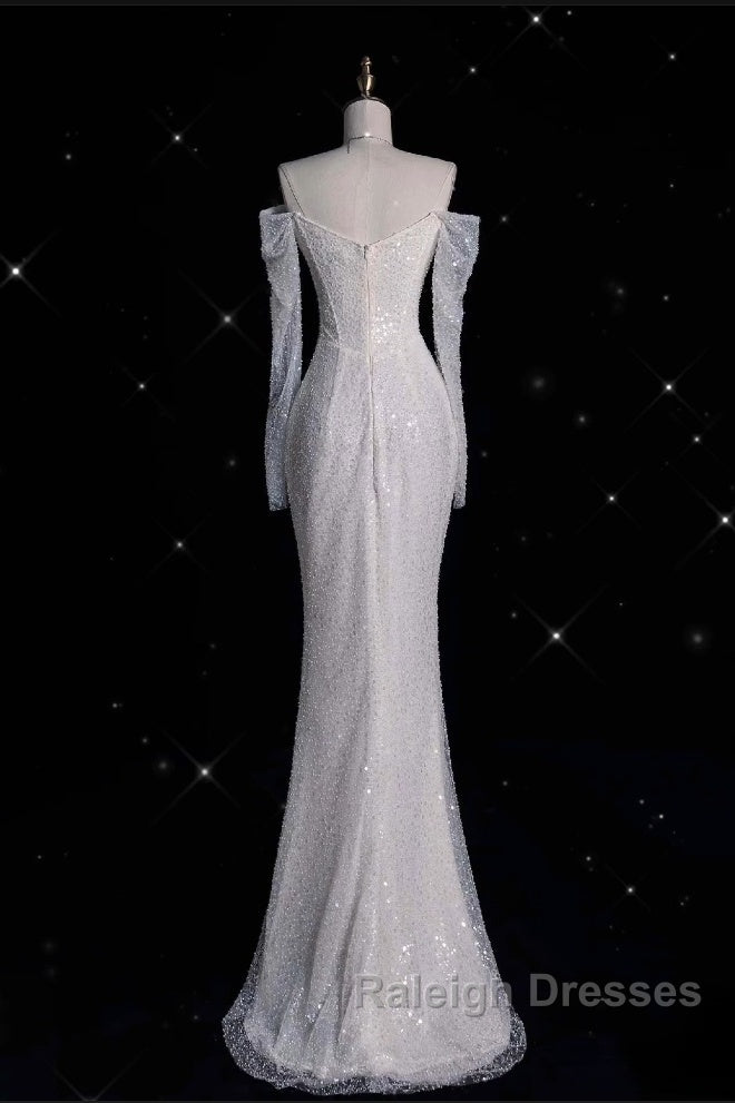 Unique Mermaid Off The Shoulder Long Sleeves Wedding Dresses Sequin Brides Dress Secondary image