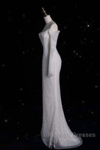 Unique Mermaid Off The Shoulder Long Sleeves Wedding Dress Sequin Brides Dresses