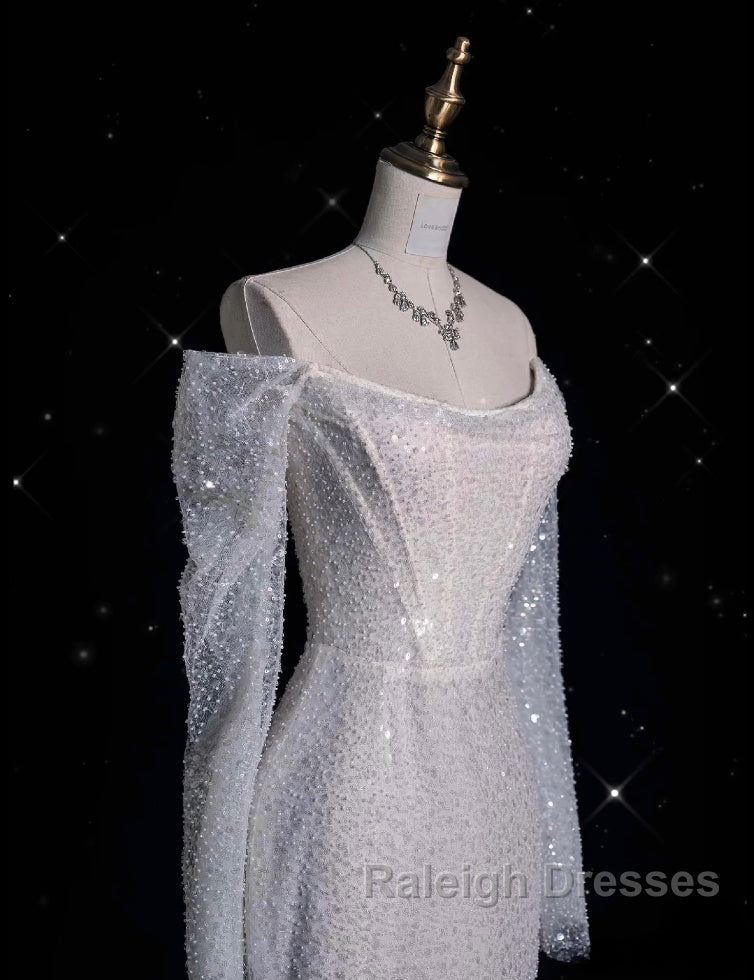 Unique Mermaid Off The Shoulder Long Sleeves Wedding Dress Sequin Brides Dresses