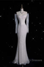 Unique Mermaid Off The Shoulder Long Sleeves Wedding Dresses Sequin Brides Dress