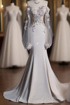 Unique Mermaid Off The Shoulder Long Tulle White Wedding Dress Brides Dresses